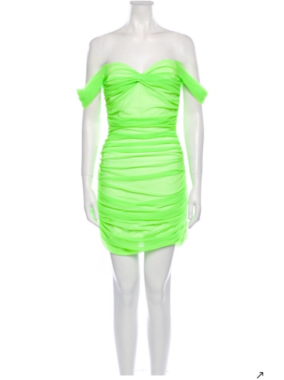 Norma Kamali Neon Green Off-Shoulder Ruched Mini Dress